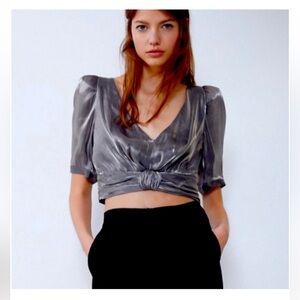 Zara Metallic Elbow sleeve blouse. Worn once.